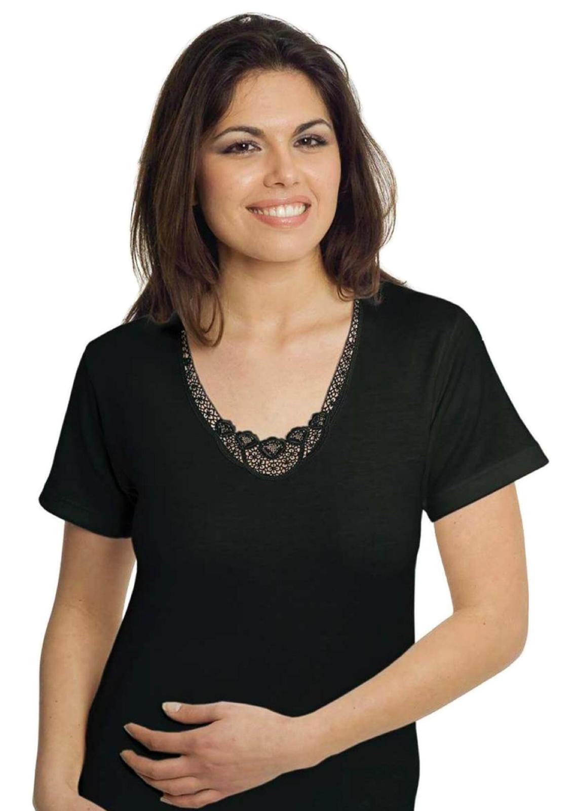 Maglia donna mezza manica con macramè lana cotone - LEABLE