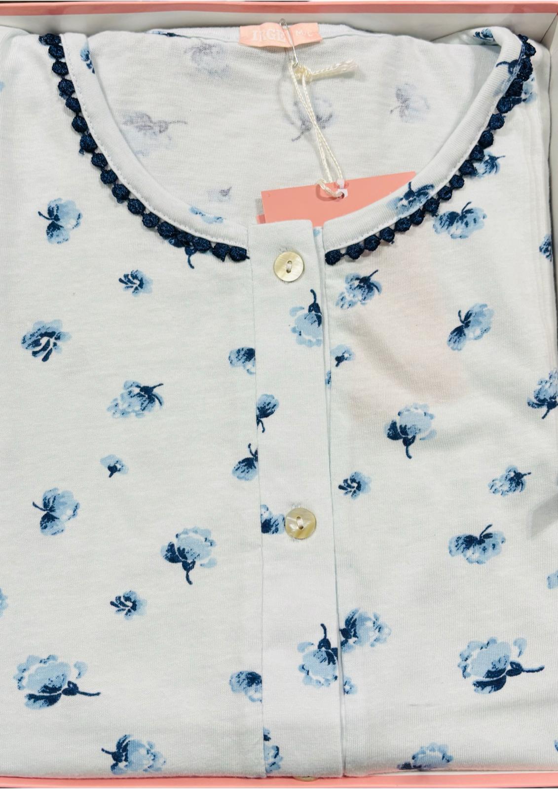 Camicia da notte manica lunga aperta in Jersey di cotone IRGE