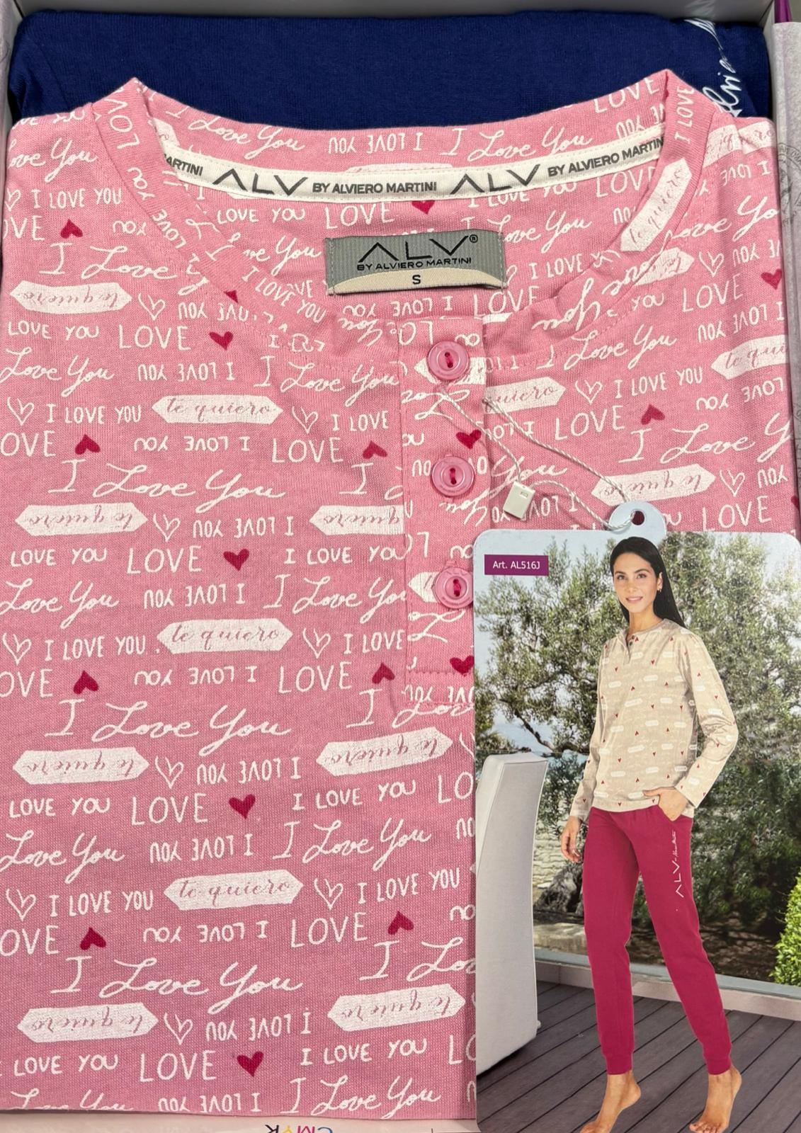 Pigiama donna manica lunga in jersey di cotone ALV by ALVIERO MARTINI - Taglie S e L