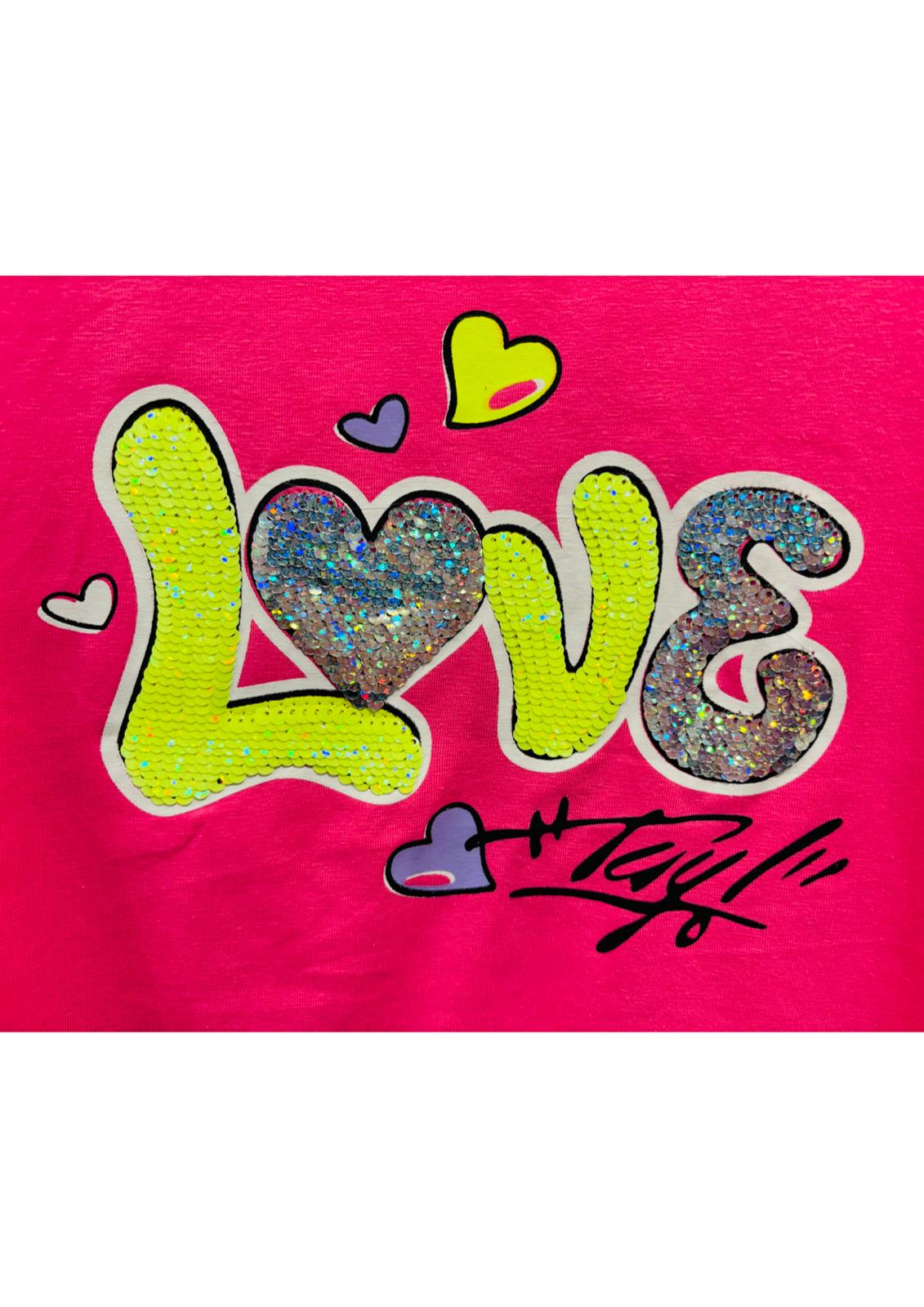 T-shirt Bambina manica lunga in jersey di cotone con pailettes multicolor