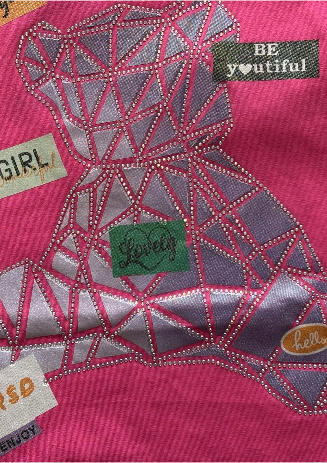 T-shirt Bambina e Ragazza manica lunga in jersey di cotone stampata con strass