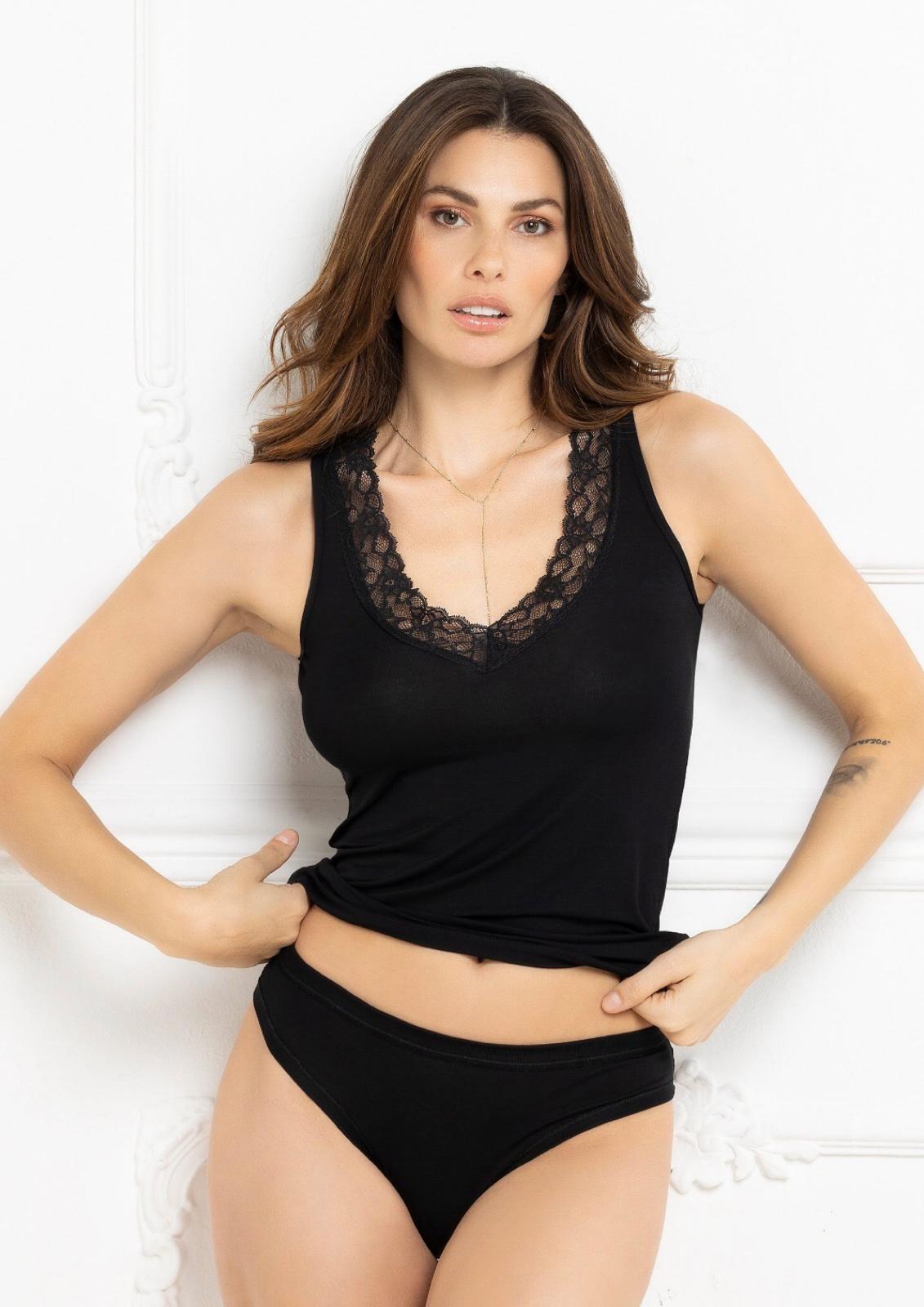Canotta spalla larga con pizzo scollo a V in morbido bamboo MAGIC DREAM