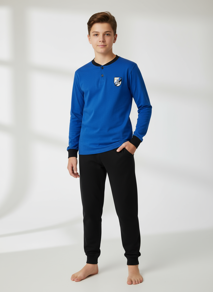Pigiama Ragazzo Serafino Maniche lunghe Interlock Squadra INTER