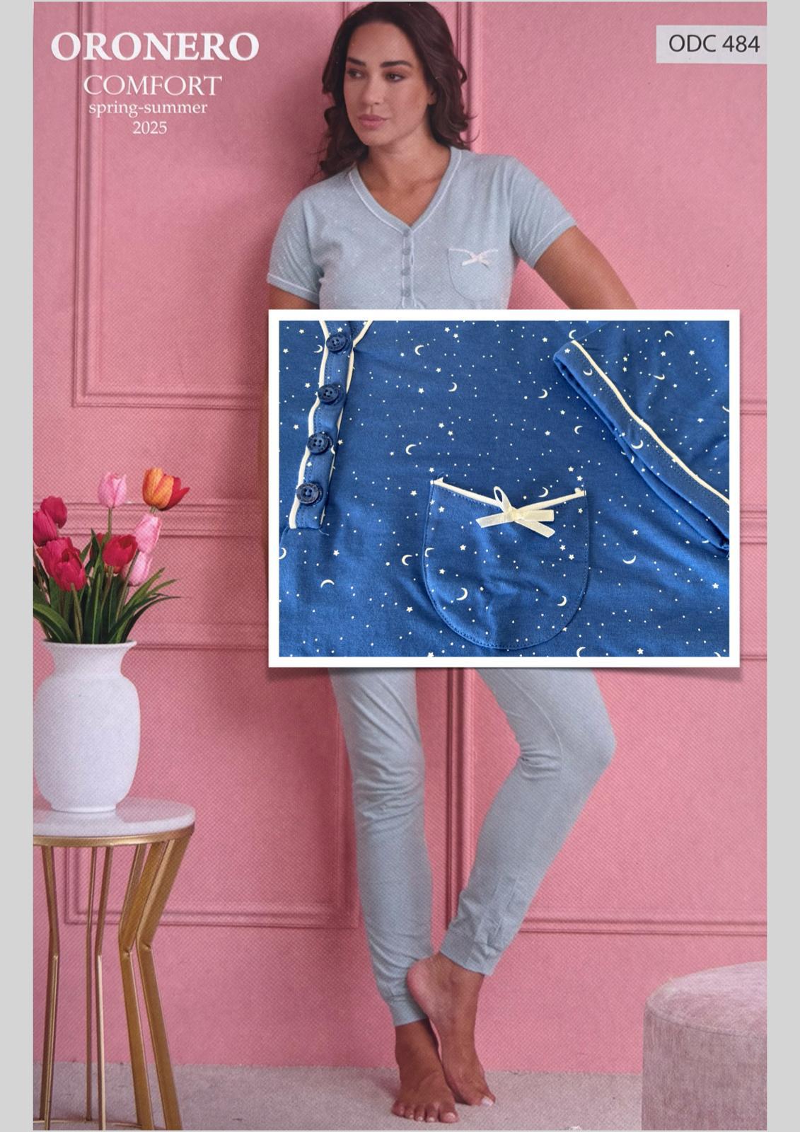 Pigiama Donna in jersey con maglia serafino manica corta ORONERO - Taglie 50 e 52