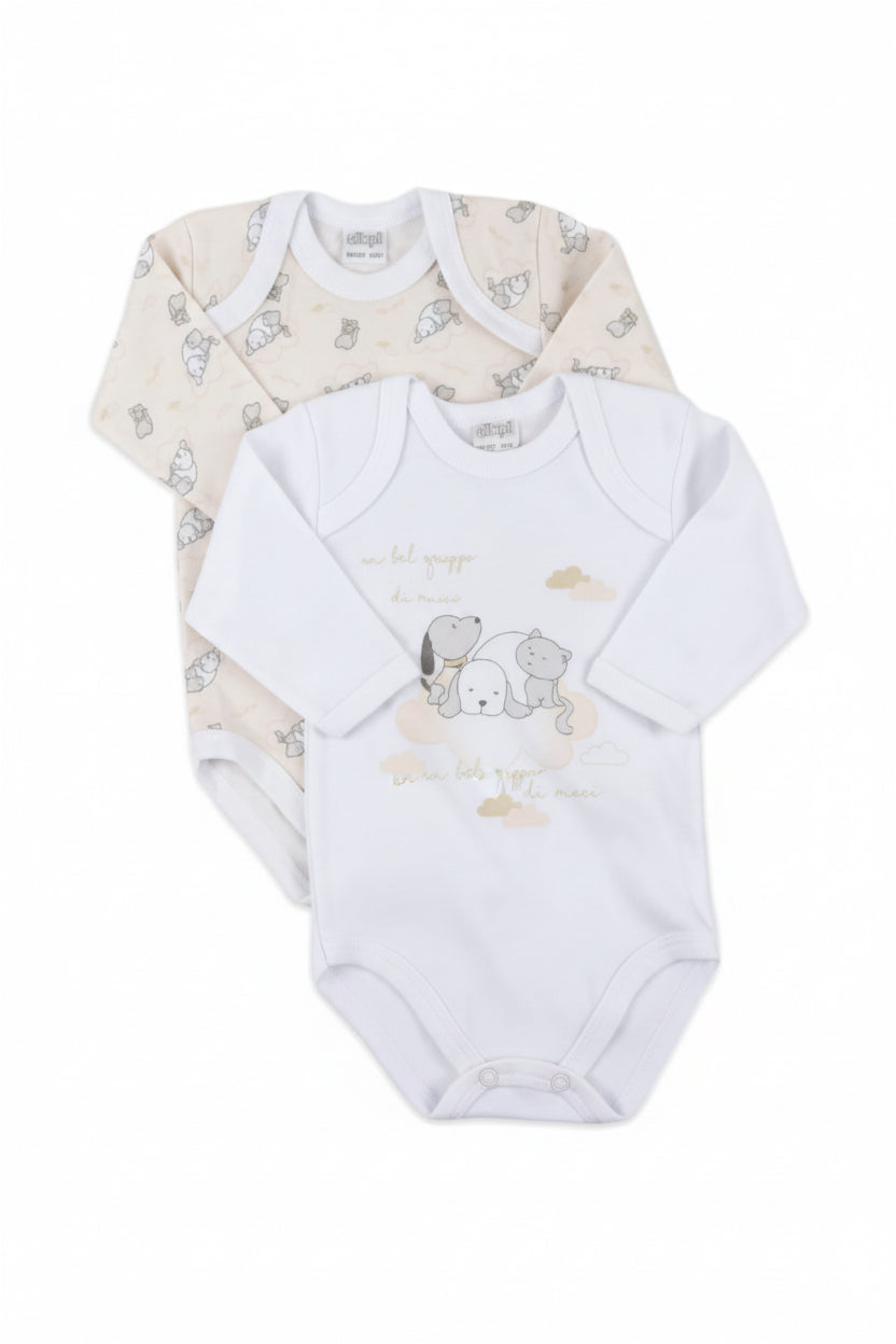 Coppia Body Baby in puro cotone garzato manica lunga ELLEPI