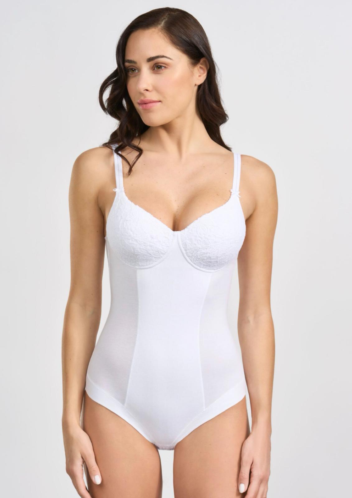 Body Margherita con coppe imbottite, in cotone elasticizzato e pizzo elastico SPIMAN