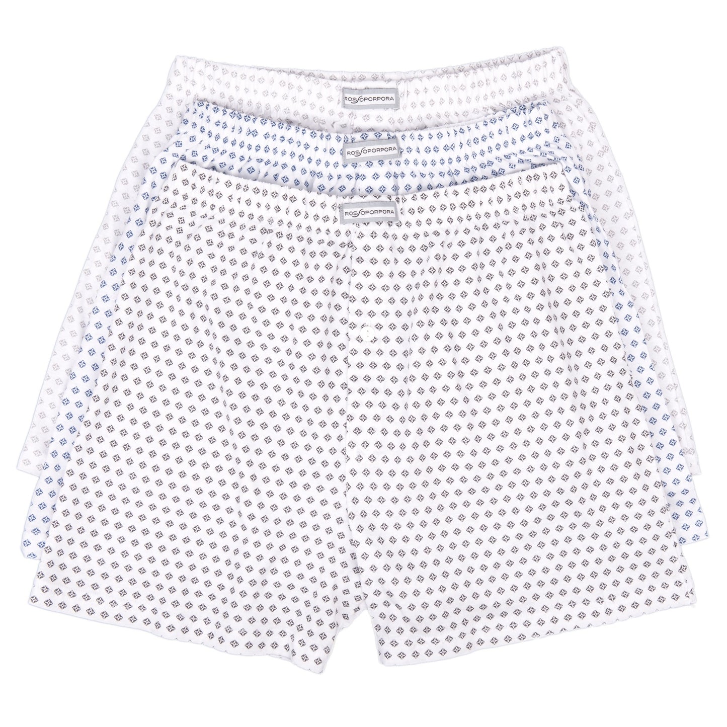 Boxer 100% cotone pettinato bianco con fantasia rombi ROSSOPORPORA