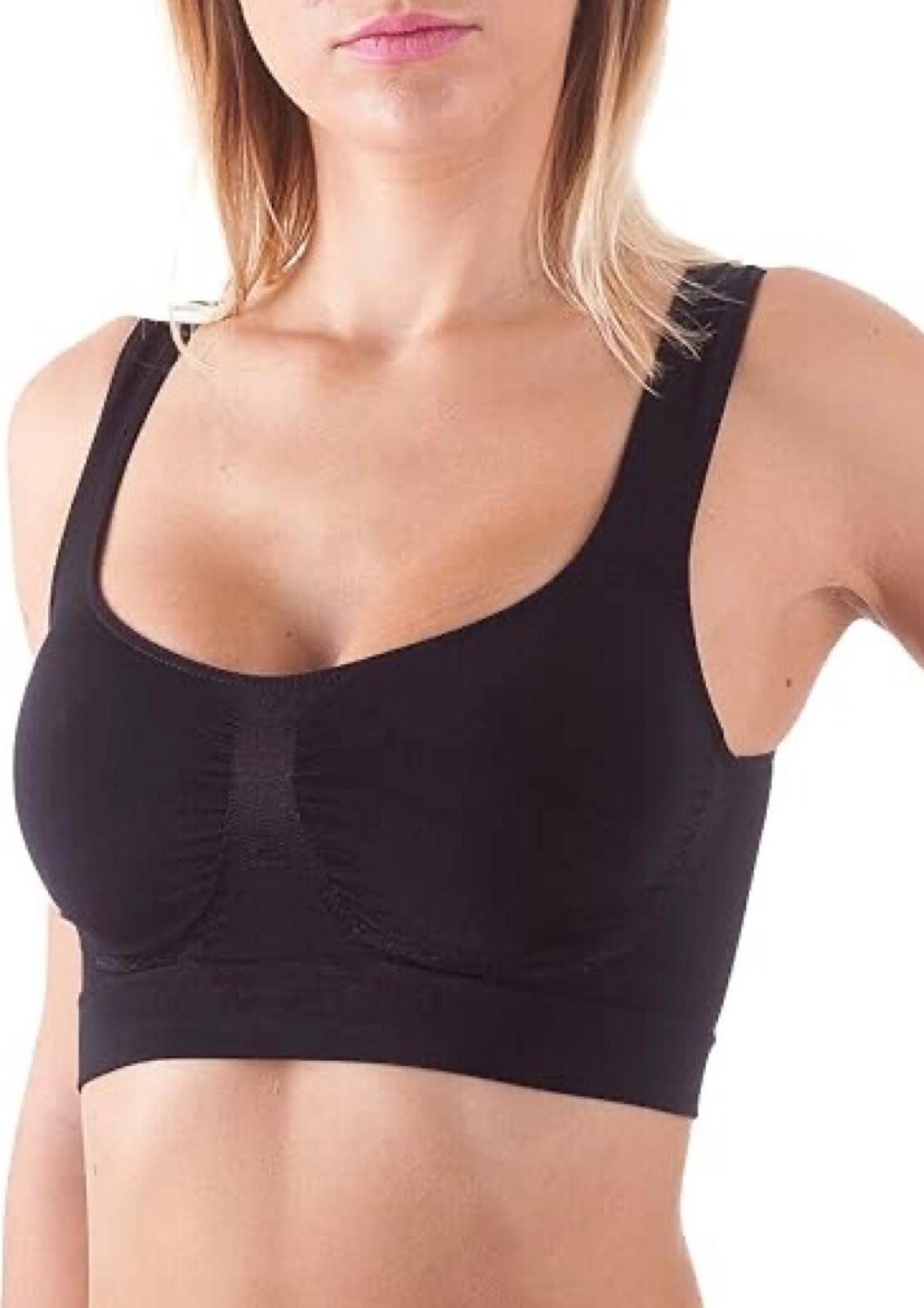 Top imbottito in microfibra seamless con spalla larga e coppe removibili BELLISSIMA nero