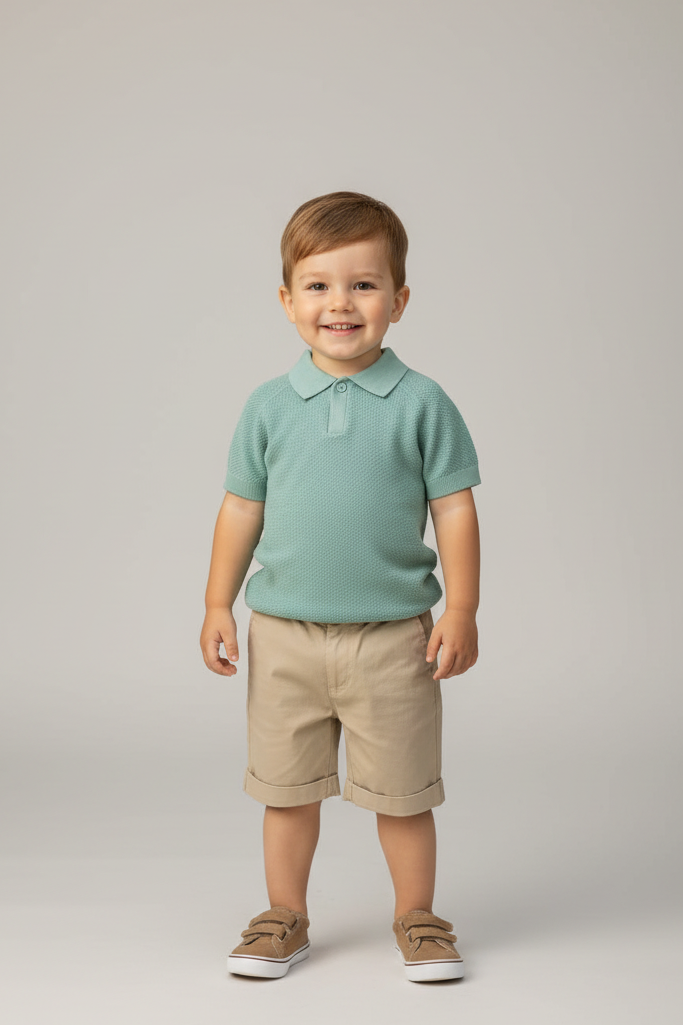Completo Neonato Polo Verde Acqua e Bermuda Beige STELLE&PUPI