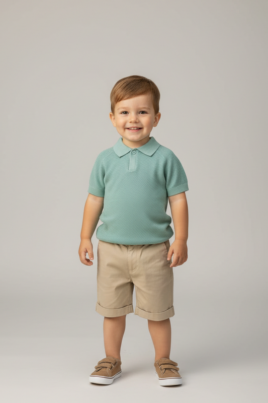 Completo Neonato Polo Verde Acqua e Bermuda Beige STELLE&PUPI