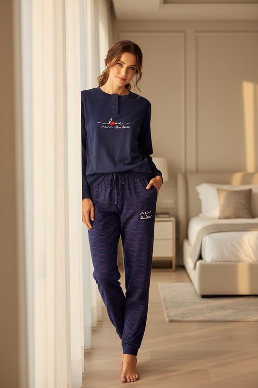 Pigiama donna manica lunga in jersey di cotone ALV by ALVIERO MARTINI - Taglia S