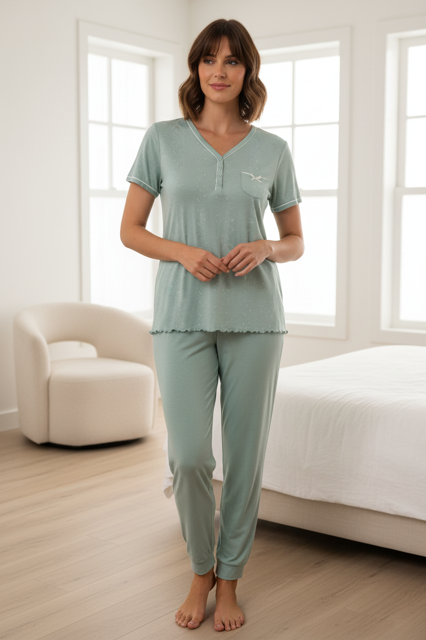 Pigiama Donna in jersey con maglia serafino manica corta ORONERO - Taglia 54