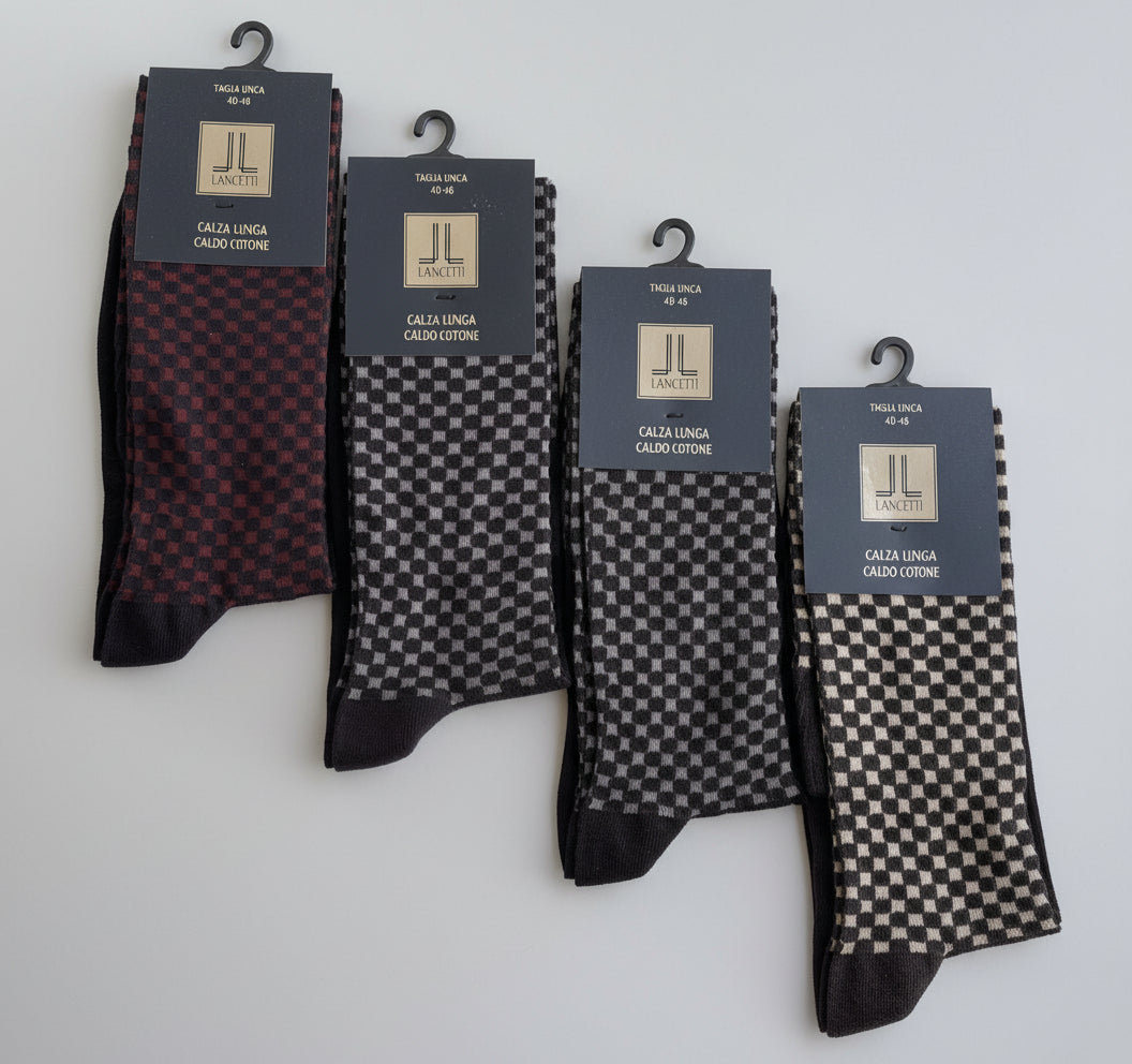 Calza Lunga Uomo Caldo Cotone Fantasia Quadratini - Gentleman LANCETTI