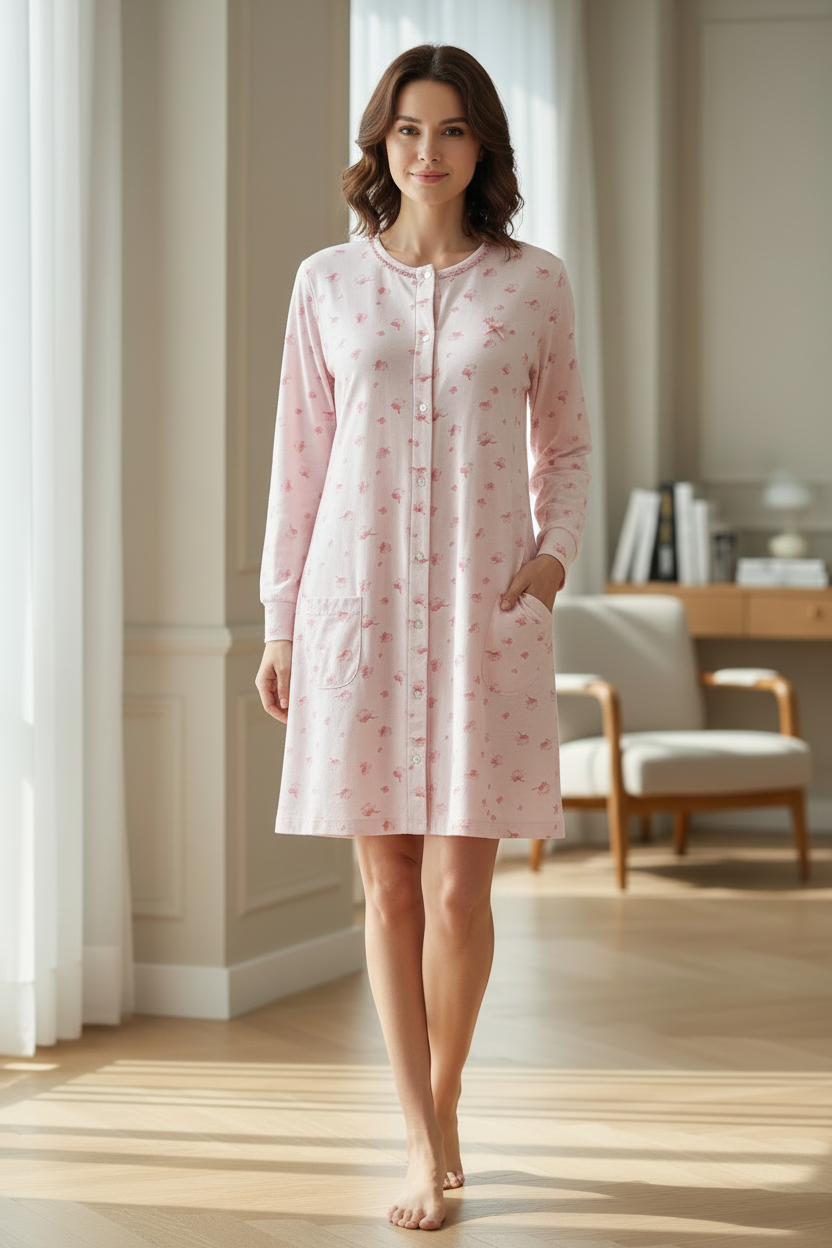 Camicia da notte manica lunga aperta in Jersey di cotone IRGE - Taglia M/L