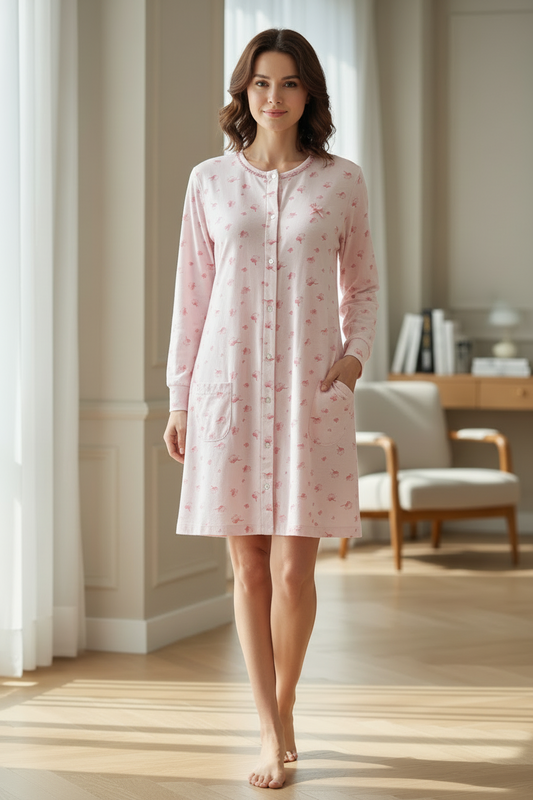 Camicia da notte manica lunga aperta in Jersey di cotone IRGE - Taglia M/L