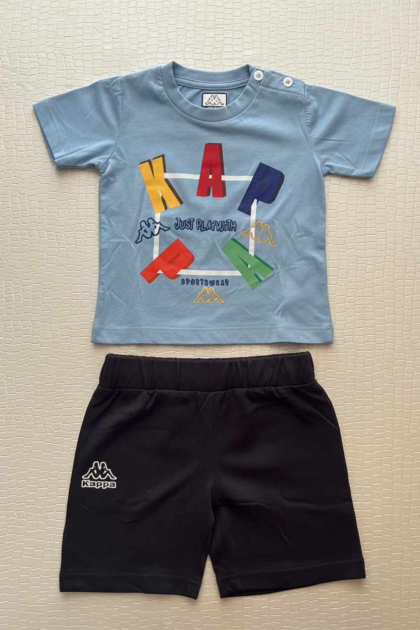 Completo Neonato T-Shirt celeste e Bermuda blu navy in cotone KAPPA - Taglia 12 mesi