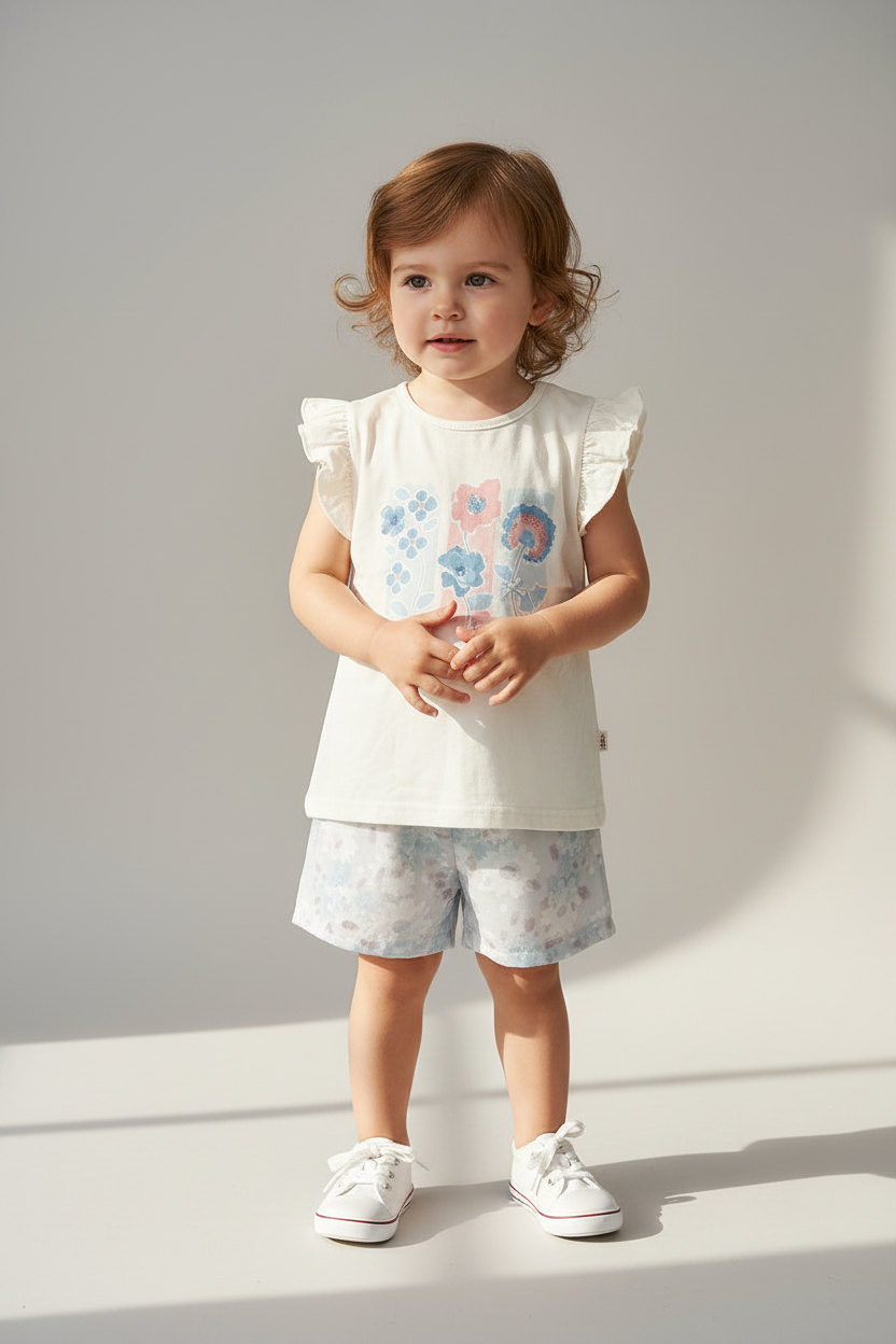 Completo bambina estivo con stampa floreale - Taglia 30 mesi
