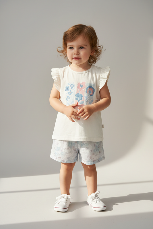 Completo bambina estivo con stampa floreale - Taglia 30 mesi