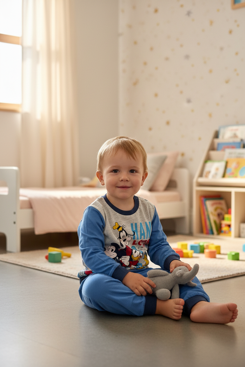 Pigiama Neonato e Bambino manica lunga primaverile in Jersey di Cotone Mickey Mouse Disney ELLEPI - Taglie 12, 18 e 24 mesi