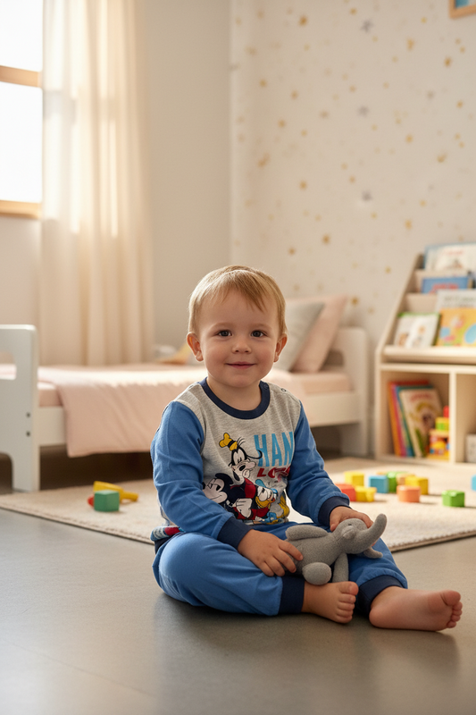 Pigiama Neonato e Bambino manica lunga primaverile in Jersey di Cotone Mickey Mouse Disney ELLEPI - Taglie 12, 18 e 24 mesi