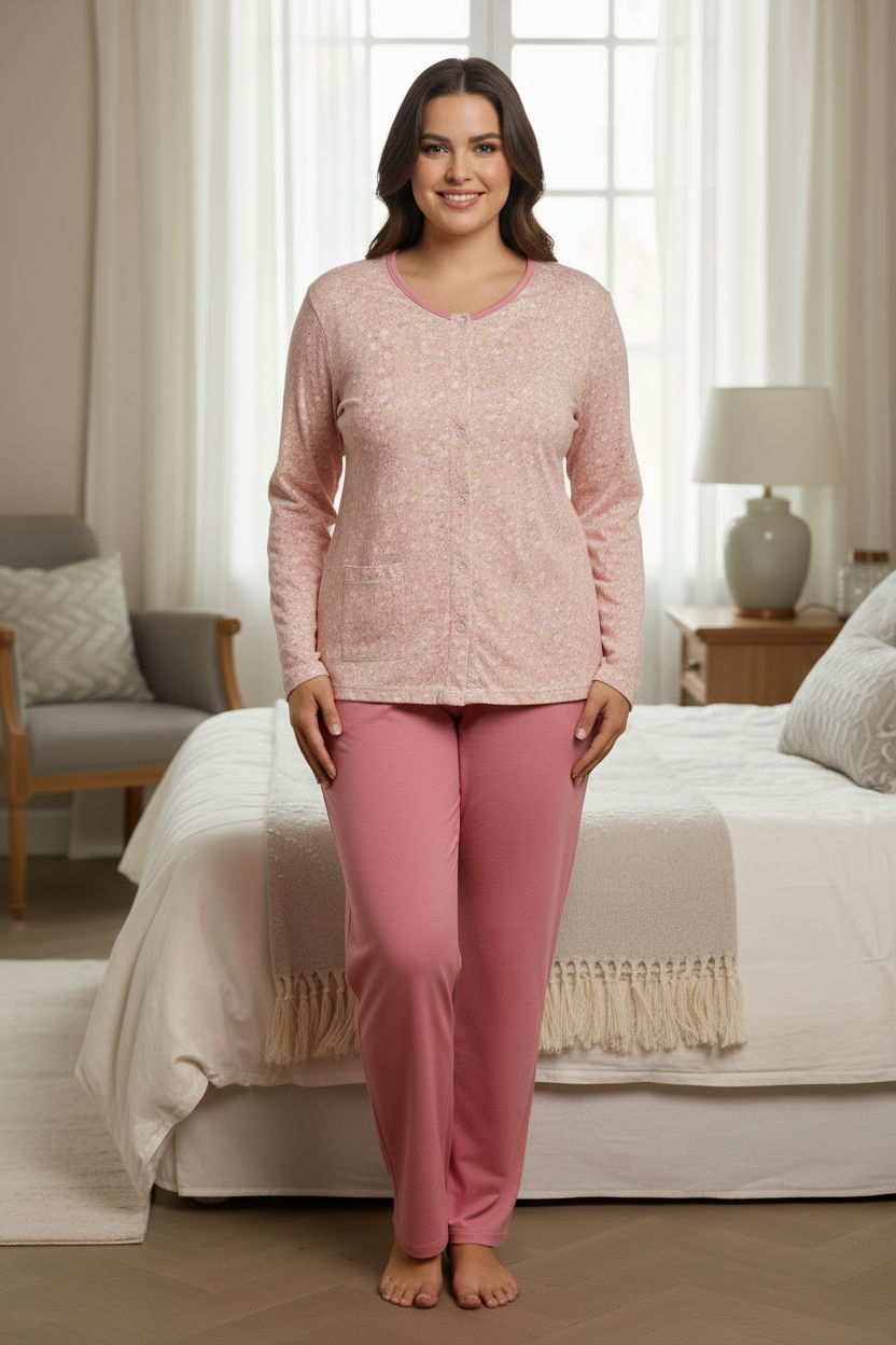 Pigiama donna aperto in Jersey di cotone BACI DI NOTTE - Taglia XXL