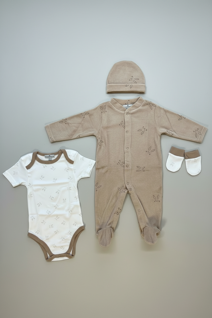 Set Nascita 4 Pezzi: Tutina e Cappellino in ciniglia, body e muffole in cotone - NAZARENO GABRIELLI - Taglia 3/6 mesi