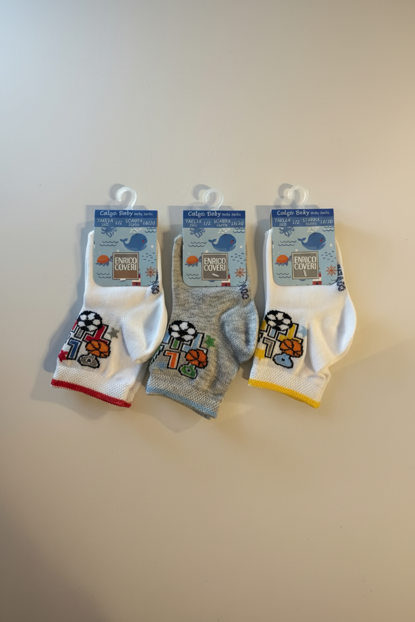 Tris Calze corta Baby Neonato in fresco cotone ENRICO COVERI