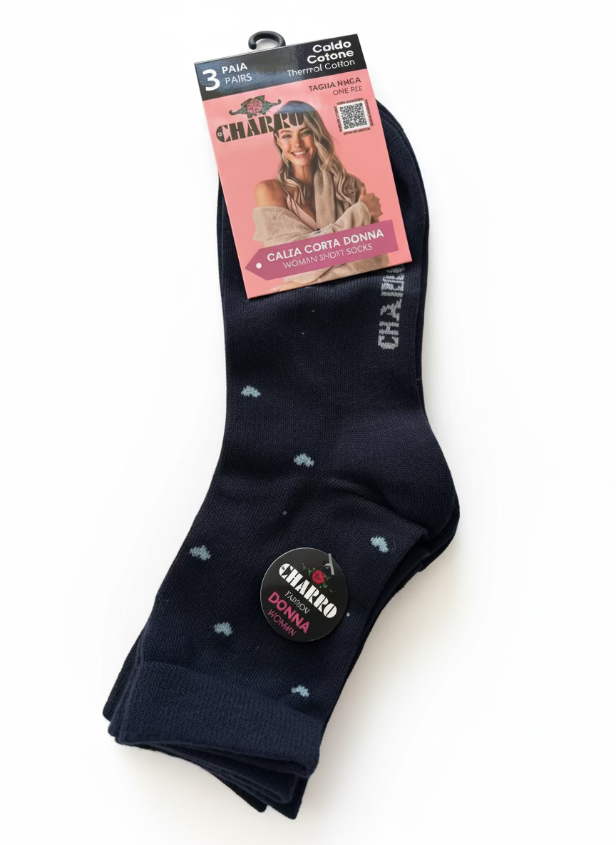Tripack Calze Donna Caldo Cotone Fantasia Cuoricini - CHARRO