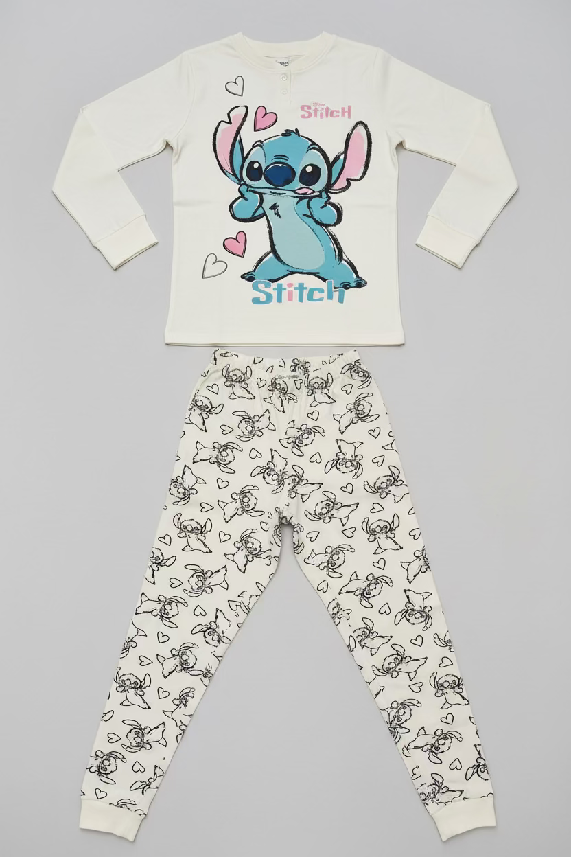 Pigiama Bambina manica lunga Cotone Interlock Lilo&Stitch - Taglia 9/10 anni