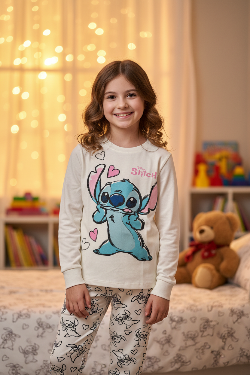Pigiama Bambina manica lunga Cotone Interlock Lilo&Stitch - Taglia 9/10 anni
