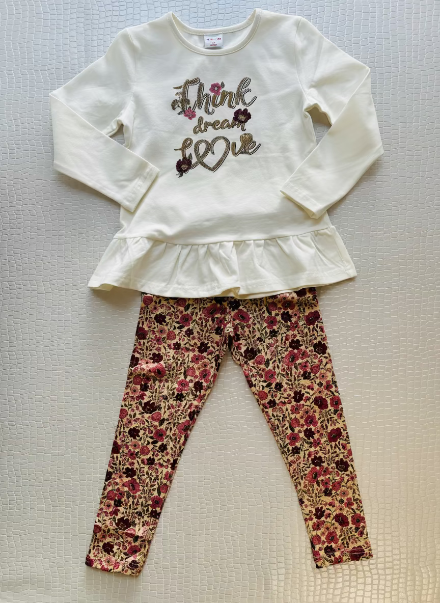 Completo Bambina "Think dream love" maglia e leggins in caldo cotone - Taglia 4 anni