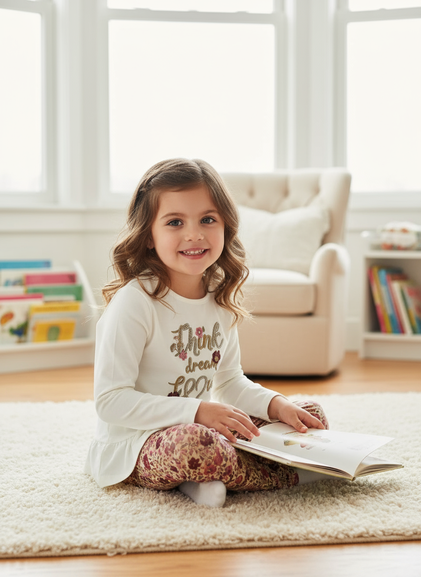 Completo Bambina "Think dream love" maglia e leggins in caldo cotone - Taglia 4 anni