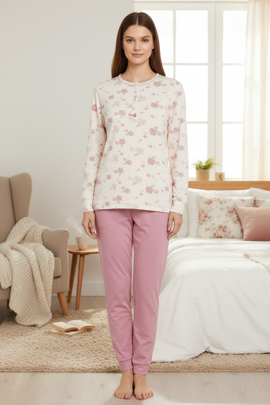 Pigiama Donna caldo cotone interlock fantasia floreale IRGE