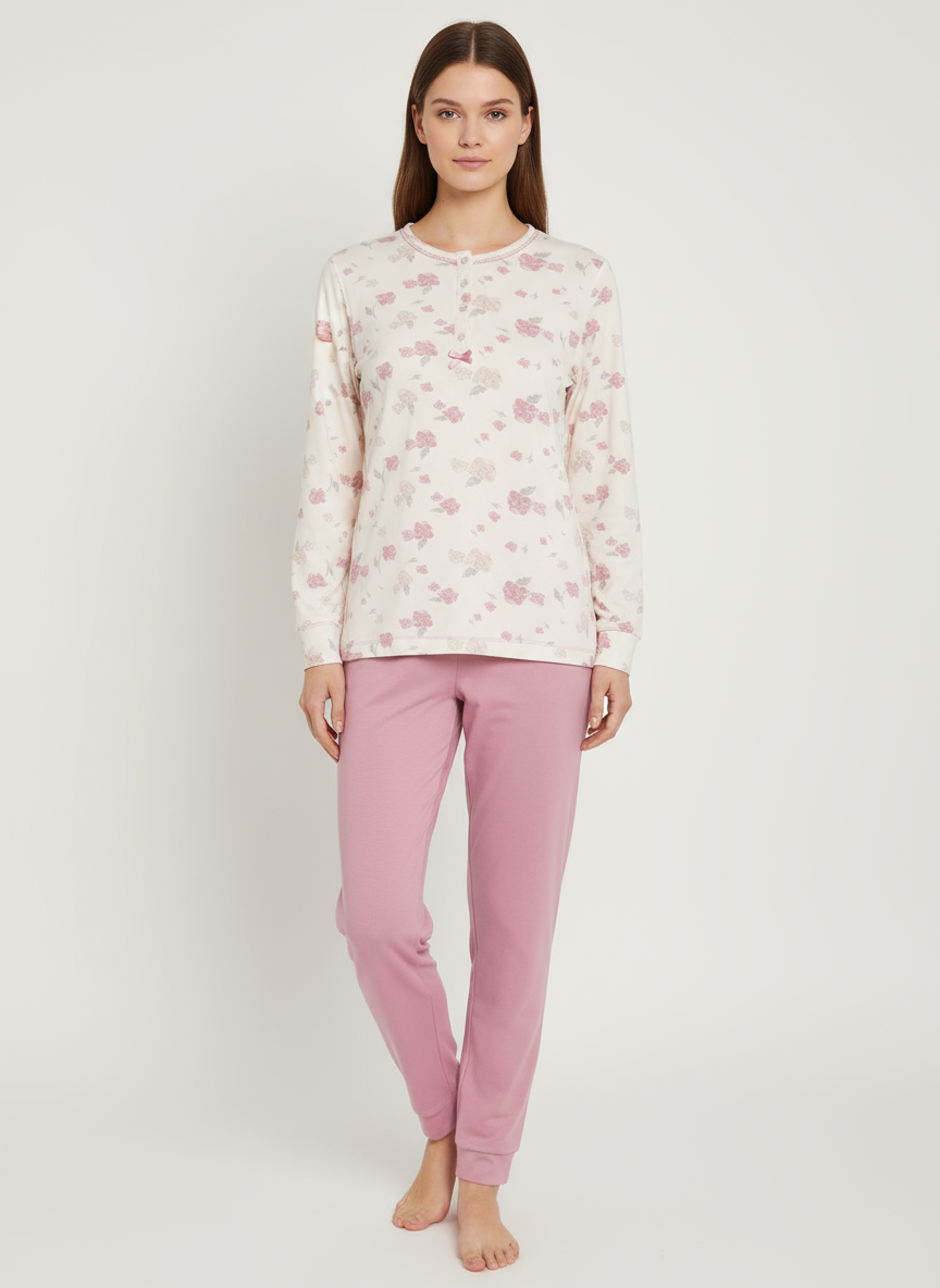 Pigiama Donna caldo cotone interlock fantasia floreale IRGE