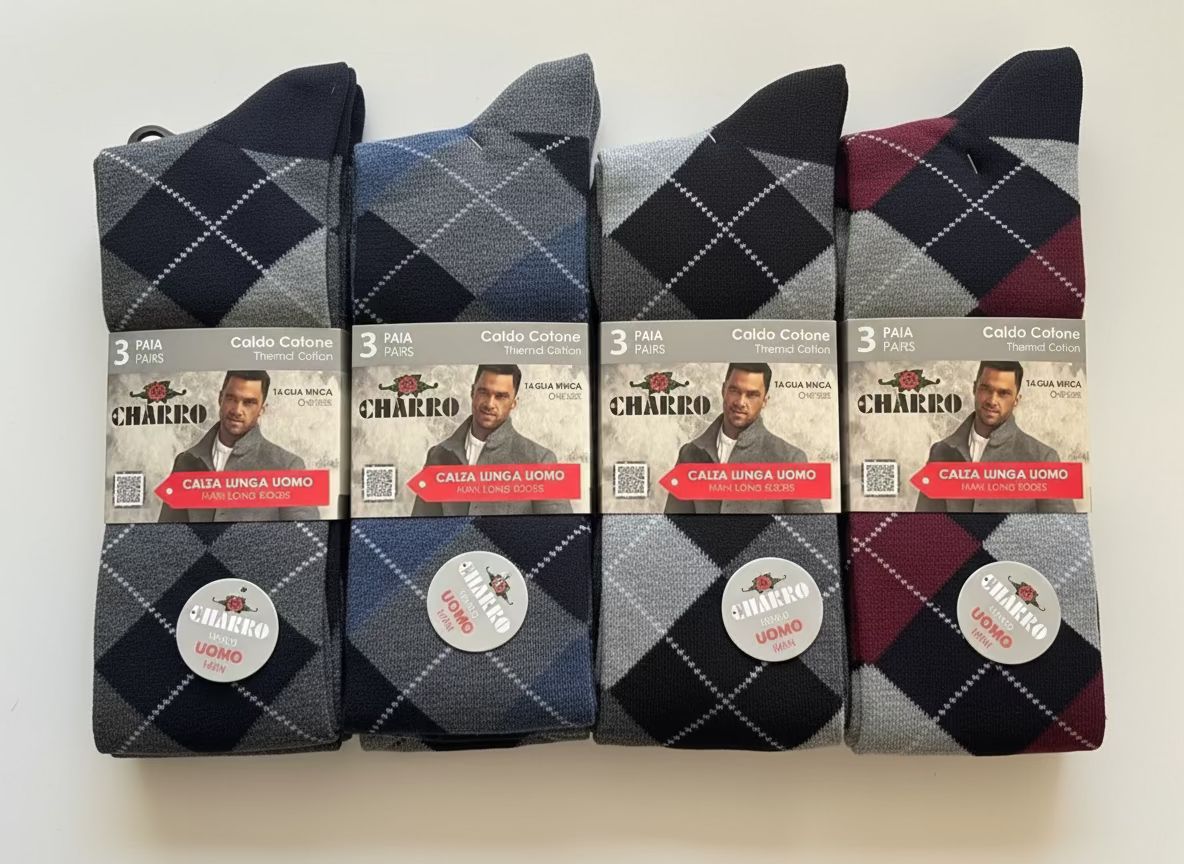Tripack Calze Lunghe Uomo Caldo Cotone fantasia rombi colori assortiti - CHARRO