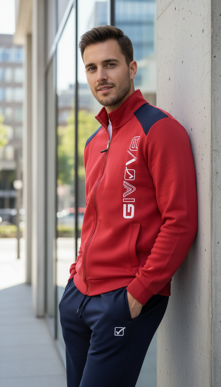 Tuta Uomo in felpa modello Rosso e Navy con zip - GIVOVA