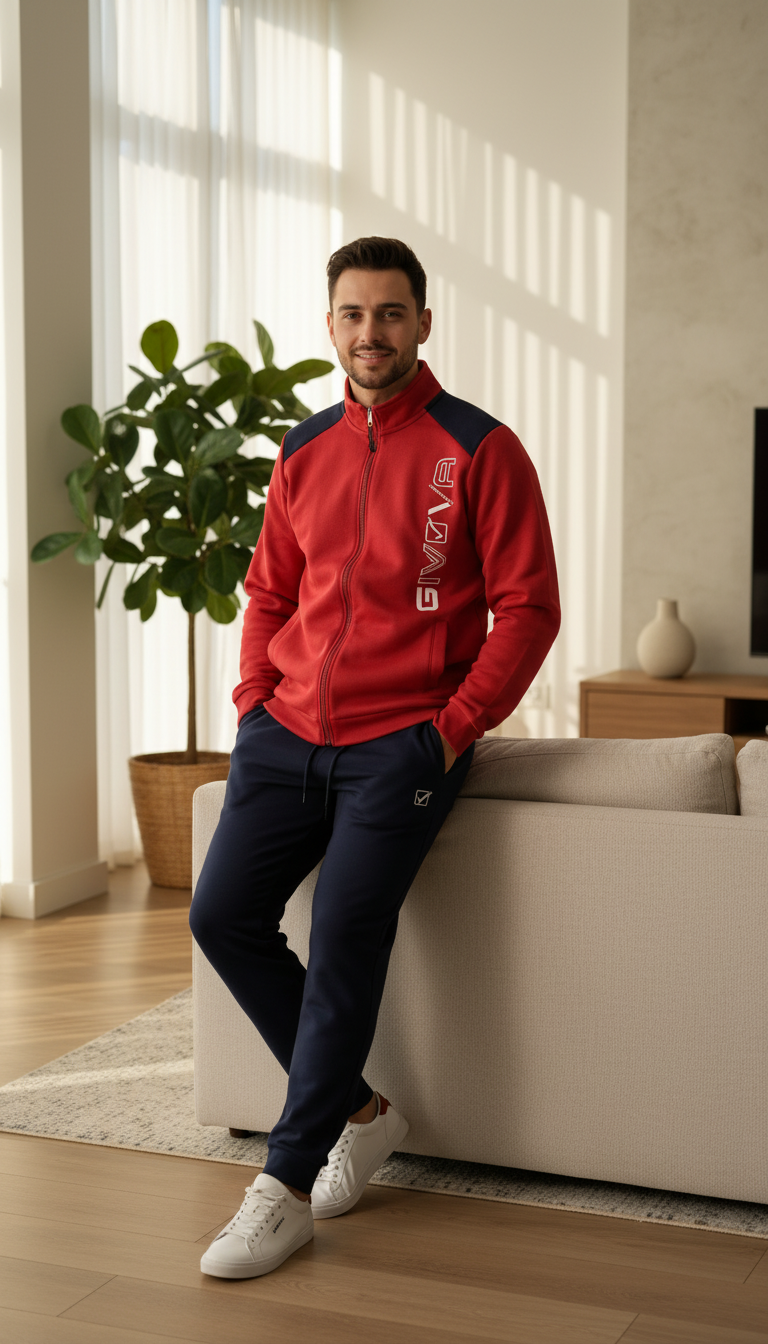 Tuta Uomo in felpa modello Rosso e Navy con zip - GIVOVA