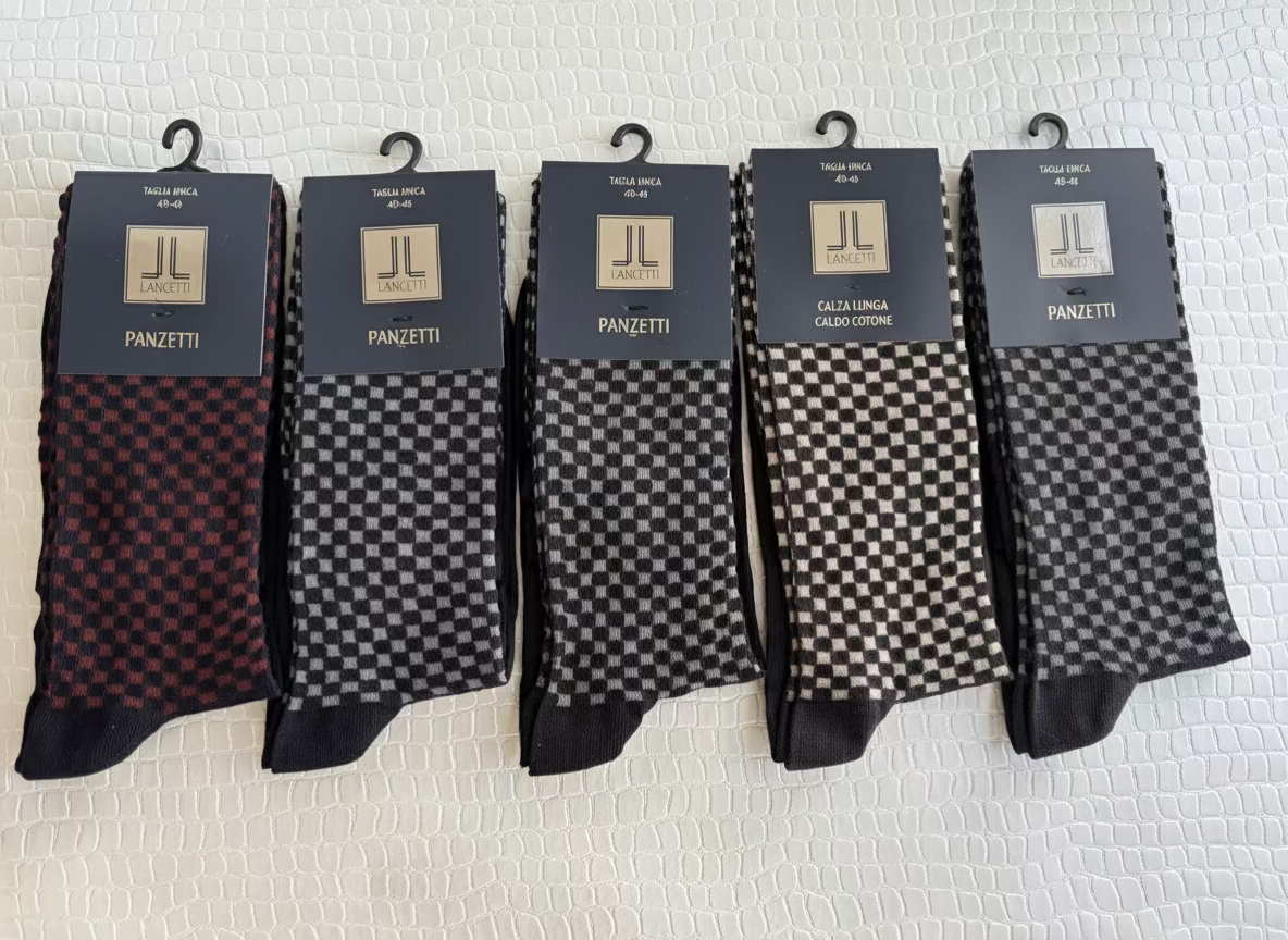 Calza Lunga Uomo Caldo Cotone Fantasia Quadratini - Gentleman LANCETTI