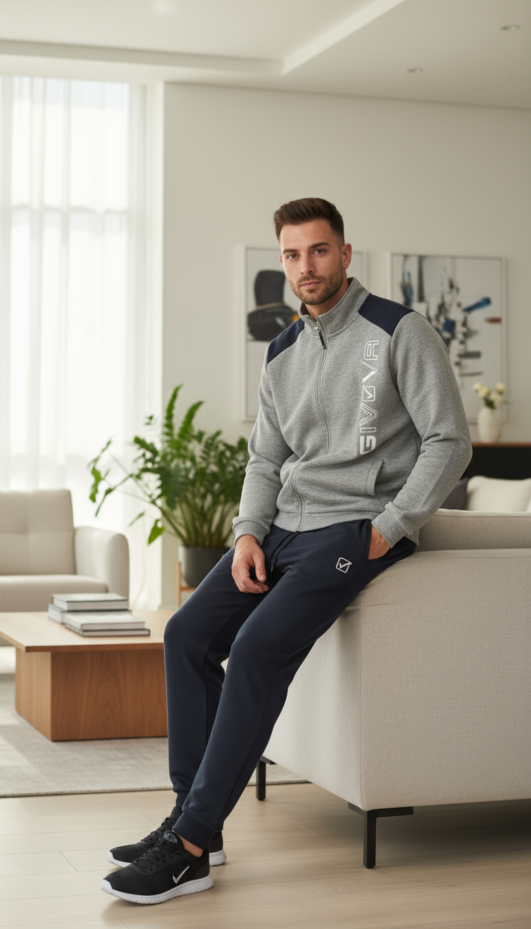 Tuta Uomo in felpa Modello Grigio e Navy con Zip - GIVOVA