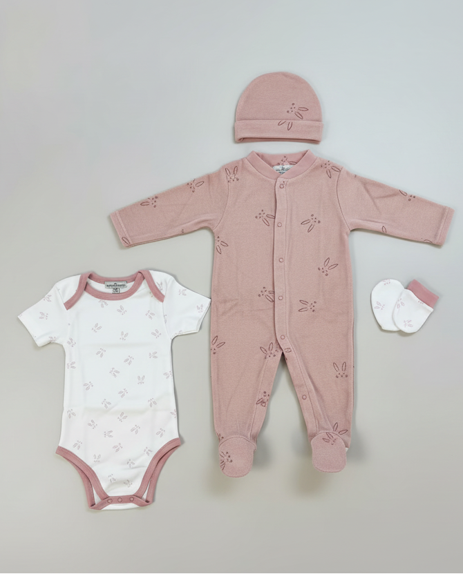 Set Nascita 4 Pezzi, Tutina e Cappellino in ciniglia, body e muffole in cotone NAZARENO GABRIELLI - Taglia 3/6 mesi