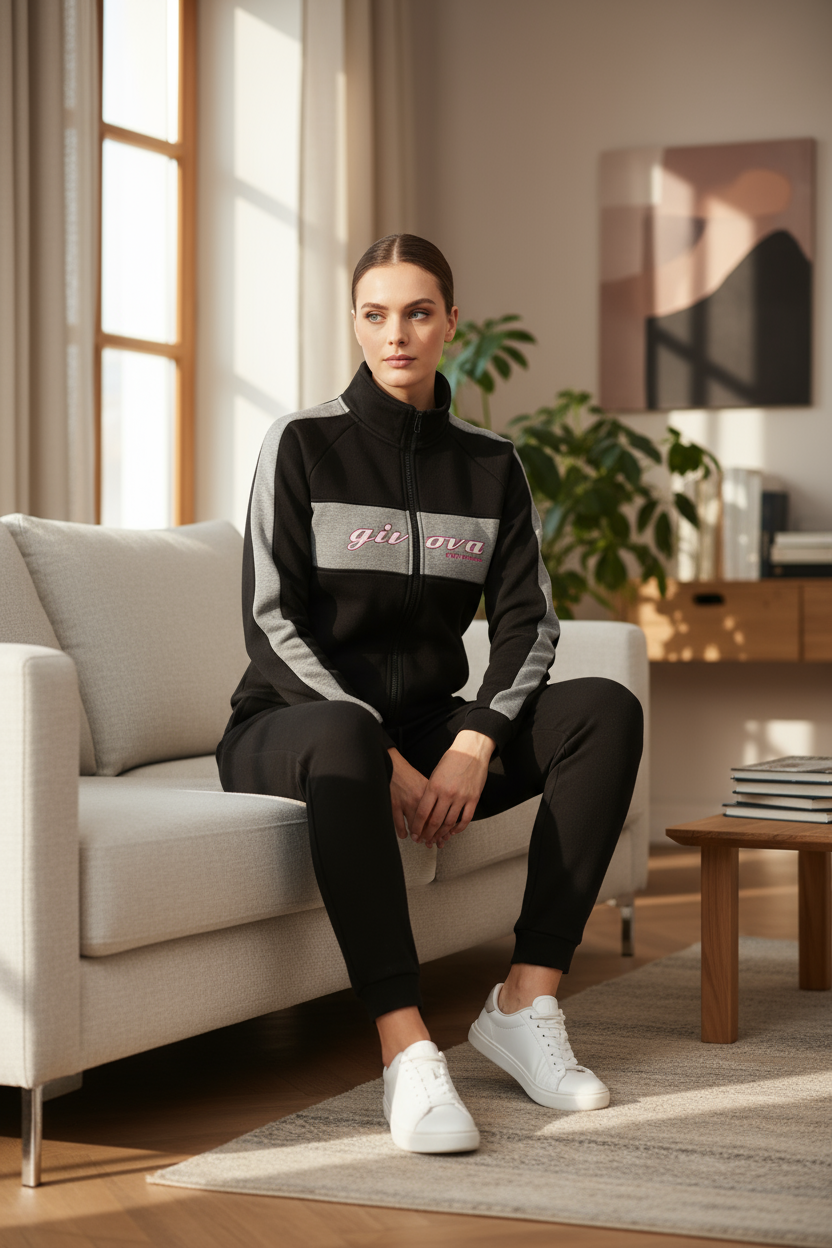 Tuta Donna in felpa Modello Nero con Banda Logo con zip - GIVOVA