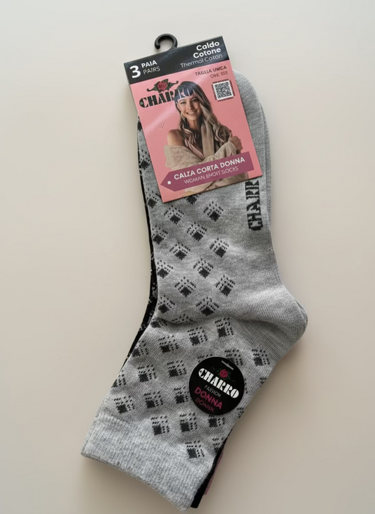 Tripack Calzini Donna in Caldo Cotone Fantasia Geometrica – CHARRO