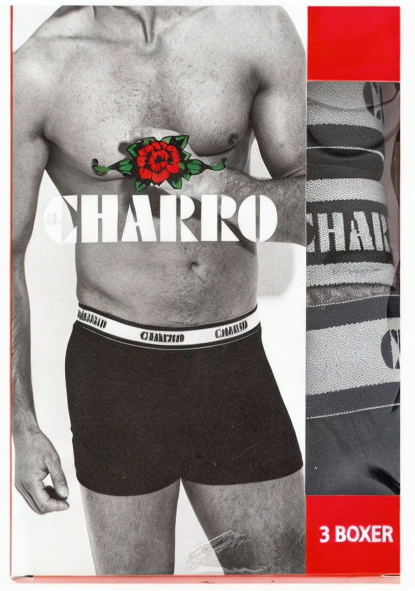 Tripack Uomo Boxer in cotone elastico in vita con scritta marchio - CHARRO