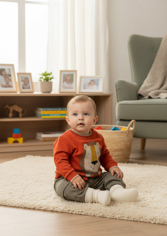 Completo Neonato caldo cotone Maglia con stampa leoncino e pantalone cargo - Taglia 6/9 mesi