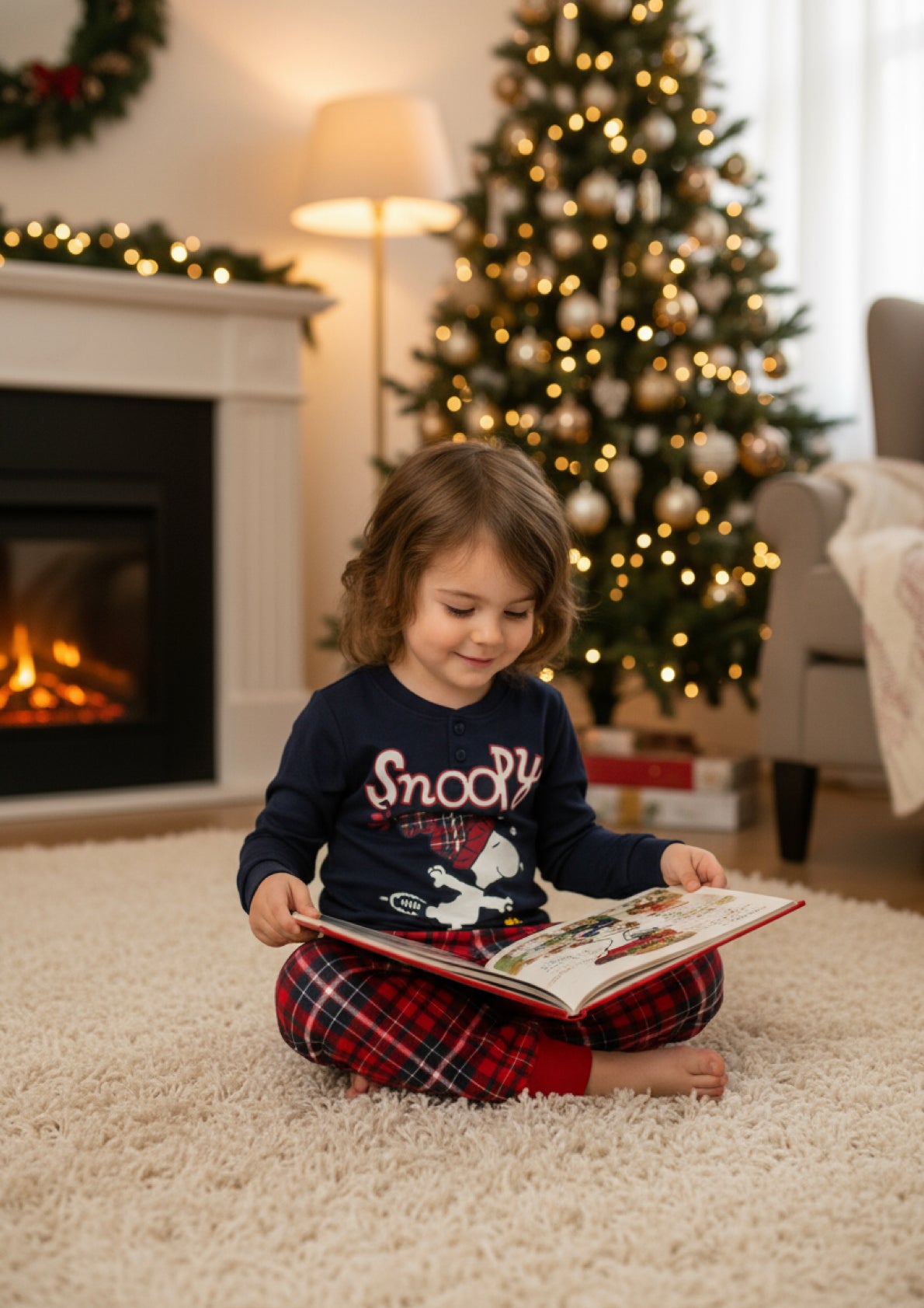 Pigiamino natalizio bimbo in caldo cotone SNOOPY - Taglia 3/4 anni