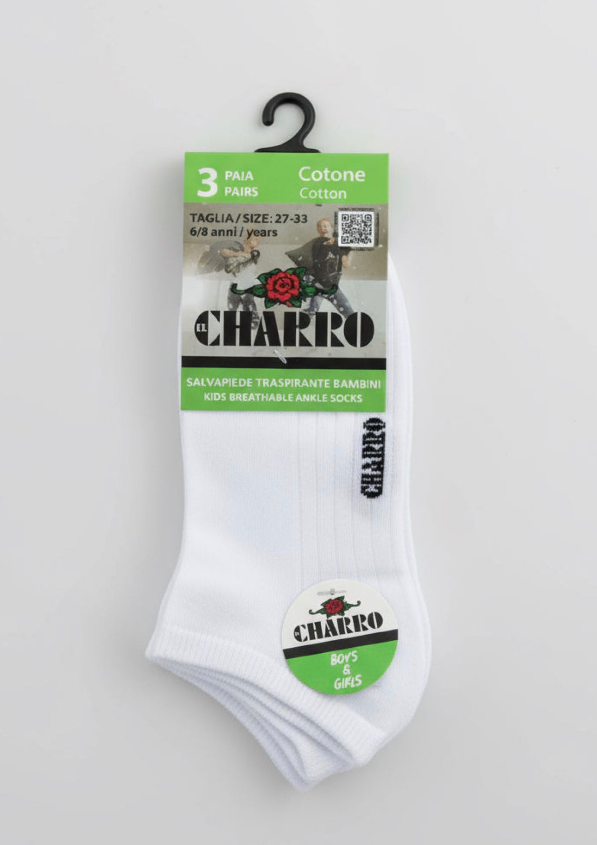 Tripack calzini salvapiedi Kids e Junior corti unisex in cotone CHARRO