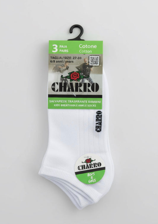 Tripack calzini salvapiedi Kids e Junior corti unisex in cotone CHARRO