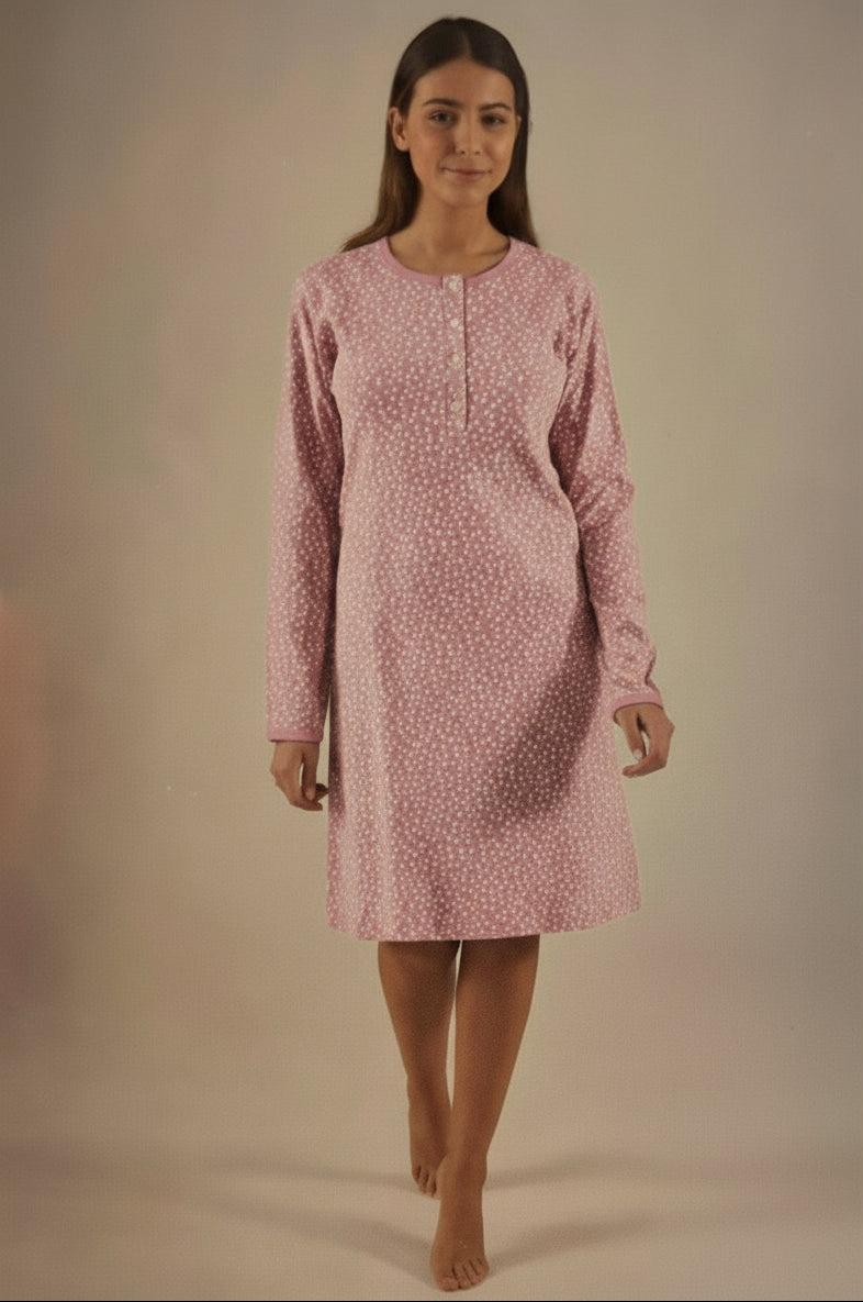 Camicia da notte Interlock fantasia stampa pois BACI DI NOTTE - Taglie XL e XXL