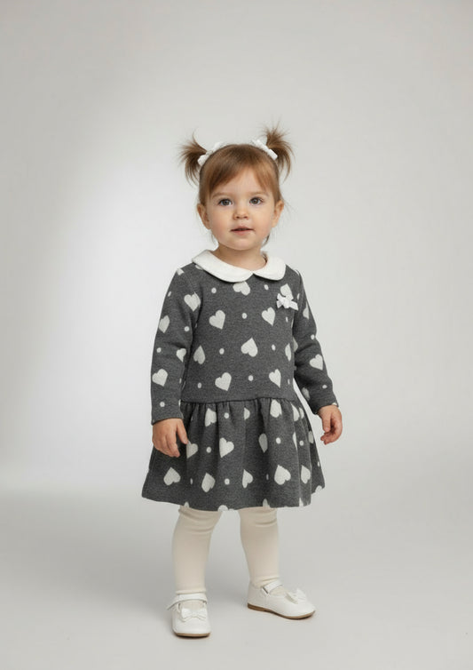 Abito Neonata manica lunga in punto milano fantasia cuori ELLEPI