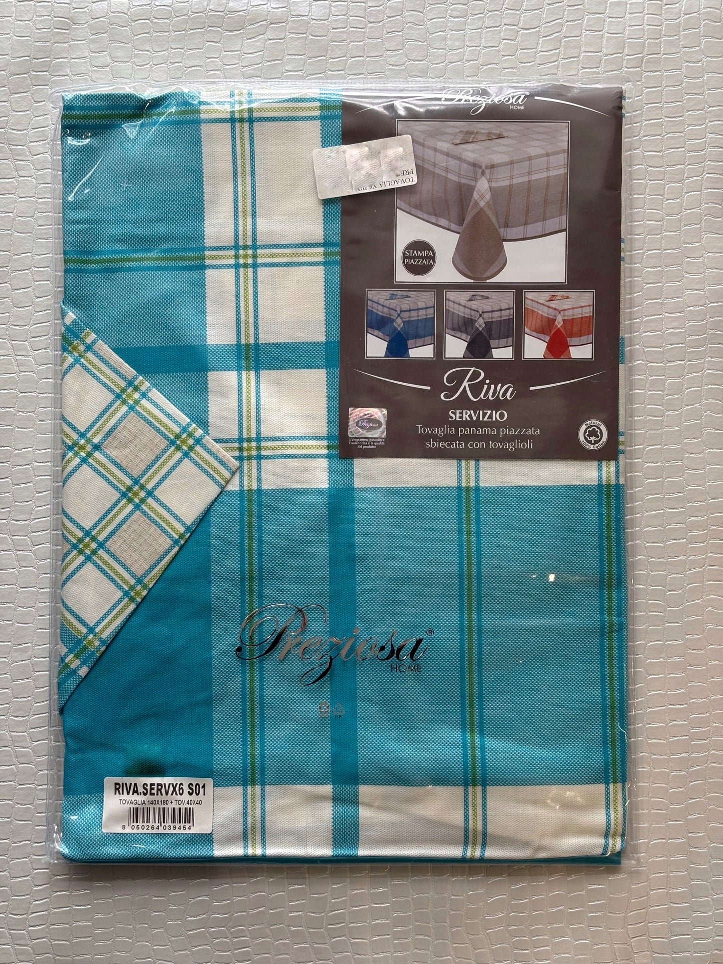 Servizio da tavola 6 posti tovaglia piazzata sbiecata con tovaglioli 100% cotone tessuto Panama Modello Riva - PREZIOSA Home